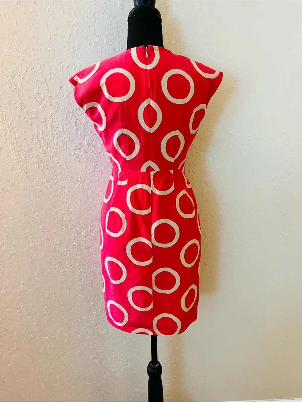 Banana Republic Silk Hot Pink Midi Dress with Tan Circle Print